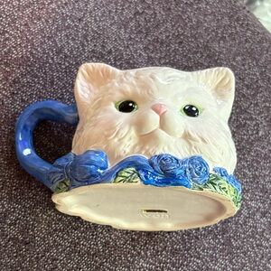 Avon Cat Mug with Blue and Cream Accents